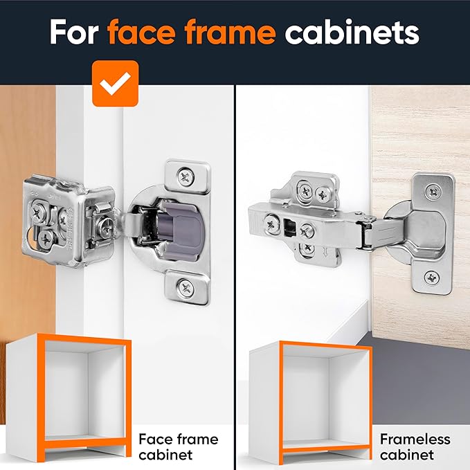 Decobasics 6 Pack Soft Close Cabinet Hinges 1-1/4" Overlay for Kitchen Cabinet Doors, Slow Self-Closing Concealed Hidden Hinges for Face Frame –Stainless Steel, 3-Way Adjustable & Quiet Close Damper