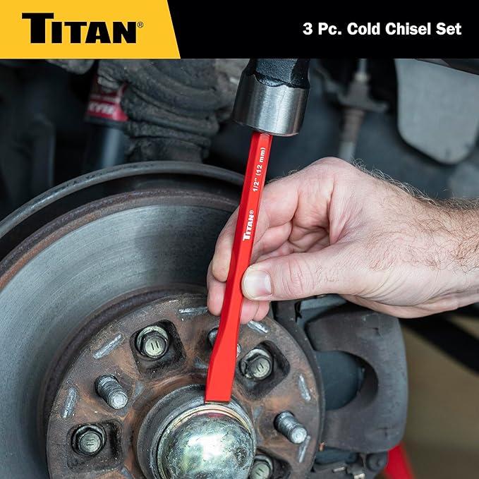 Titan 17081 3-Piece Heavy-Duty Cold Chisel Set, Includes 3/8, 5/8, & 1/2" Metal Chisels for Carpentry, Metalwork, Woodwork, & Masonry Work