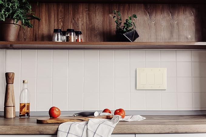 Henne Bery Modern Edge Decorative Wall Plate Switch Plate Outlet Cover, Durable Solid Zinc Alloy (Triple Decorator, Light Almond)