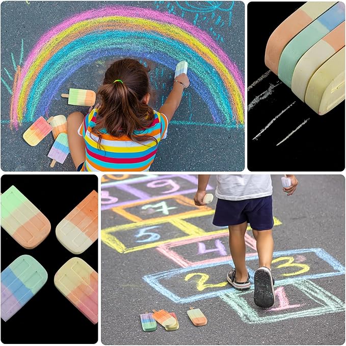 Mooliwe 60 Pcs Ice Cream Sidewalk Chalk Set Multicolor Chalk Party Favors Bulk Washable Safe Outdoor Chalks for Kids Adults Fun Summer Playground Outdoor Activities Painting on Chalkboard Blackboard