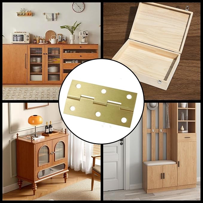 Mcredy 4 Pcs 2.5 Inch Brass Cabinet Hinges Gold Butt Hinge Wooden Box Door Hinges with Screws for DIY Crafts Projects