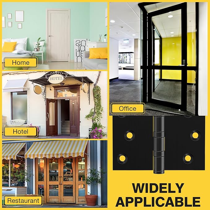 KOLET Ball Bearing Door Hinges, 4 x 4 Inches Exterior Square Door Hinges, Square Corner Heavy Duty Hinges, Commercial Grade Stainless Steel, Smooth and Non Removable Pin, Matte Black, 6 Pack