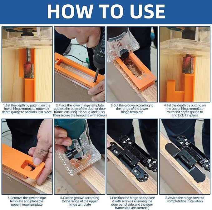 TamBee Hidden Hinge Mortiser Template Invisible Hinge Router Guide Template for TamBee Hidden Door Hinges Installation Kit, Lightweight & Reusable Design（6 inch）