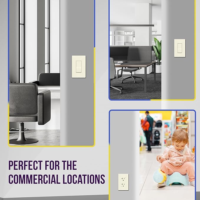 ENERLITES Screwless Decorator Wall Plate Child Safe Outlet Cover, Glossy Finish, Size 1-Gang 4.68" H x 2.93" L, Unbreakable Polycarbonate Thermoplastic, SI8831-LA-10PCS, Light Almond (10 Pack)