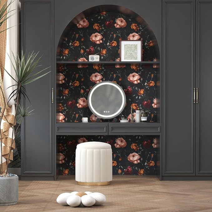 Gothic Black Orange Rose Floral Wallpaper Peel and Stick 17.5"x393" | Self Adhesive/Removable/Waterproof/Thick Vinyl Vintage Contact Paper for Bathroom Bedroom Shelf Cabinet Drawer,Prepasted