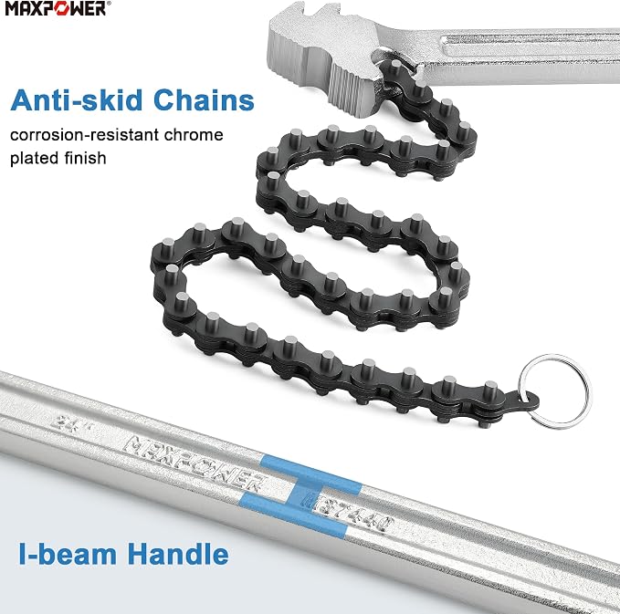 MAXPOWER 24 inch Chain Wrench, 6.3" Pipe Capacity, I-Beam Handle | Heavy Duty Chain Pipe Wrench with 22" Chain, Ideal for Plumbing, Large Pipes Fittings, Industrial Oil Filters