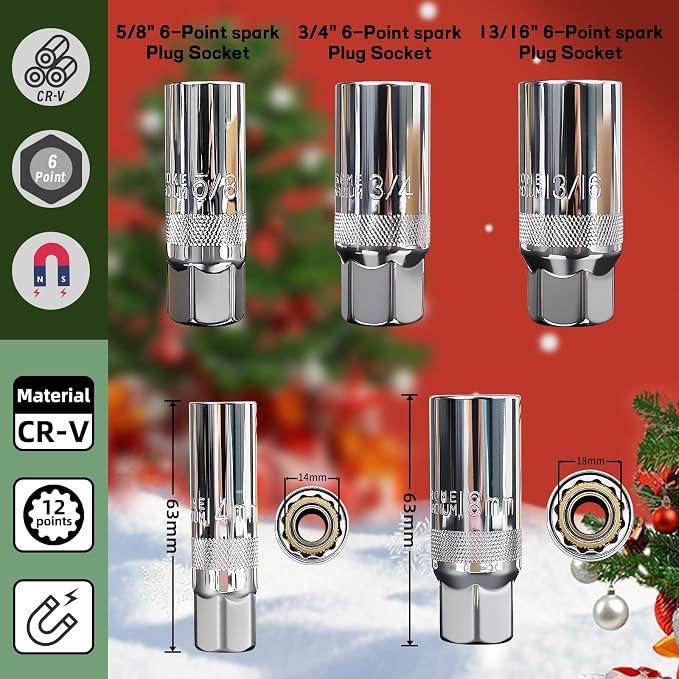 16PCS 3/8" Drive Torque Wrench with Magnetic Spark Plug Socket Set | ±3% Precision Dual Direction Torque Wrenches with 72-Tooth Dual Range Scales with Ft.Lbs and N.m(5-45ft.lb/6.8-61Nm)