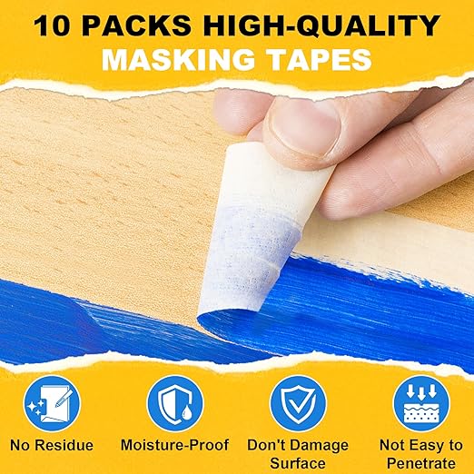 ToLanbbt Masking Tapes Bulk 2 Inch 10 Packs White Painters Drafting General Using Tapes for Painting, Craft Art, Label, Packing, Office, School, Home, 2 Inch x 55 Yards x 10 Rolls (550 Total Yards)