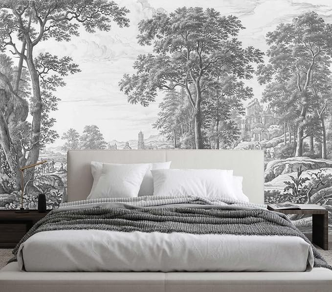 Jdayda Vintage Forest Mural Wallpaper Gray Tree Woodland | 149"x107" Not Self-Adhesive Wallpaper Large Art Wall Mural for Bedroom Living Room