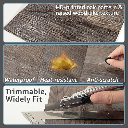 Art3d Peel and Stick Vinyl Floor Tiles 30-Pack 12 x 12 inch, Self Adhesive Waterproof Flooring Wood Planks for Kitchen, Dining Room, Bedrooms, Cover 30 Sq. Ft, Dark Brown Oak