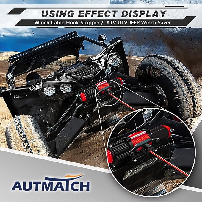 AUTMATCH Winch Cable Hook Stopper (2 Pack), Silicone Rubber Winch Stopper for Wire & Synthetic Rope, Winch Line ATV UTV, Shock Absorbent, Prevent Pulling Bounce and Abrasion, Black