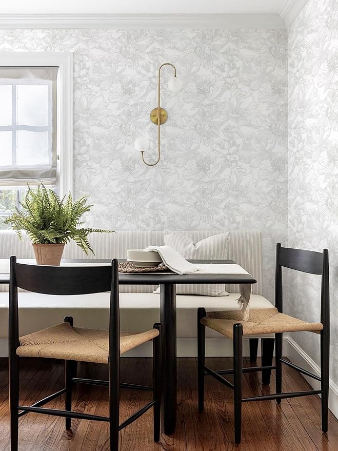 236"x17.3" Peel and Stick Wallpaper Floral Contact Paper Flower Modern White Gray Wallpaper Boho Removable Wall Paper Self Adhesive Contactpaper for Cabinets Drawers Bedroom Thicken Vinyl