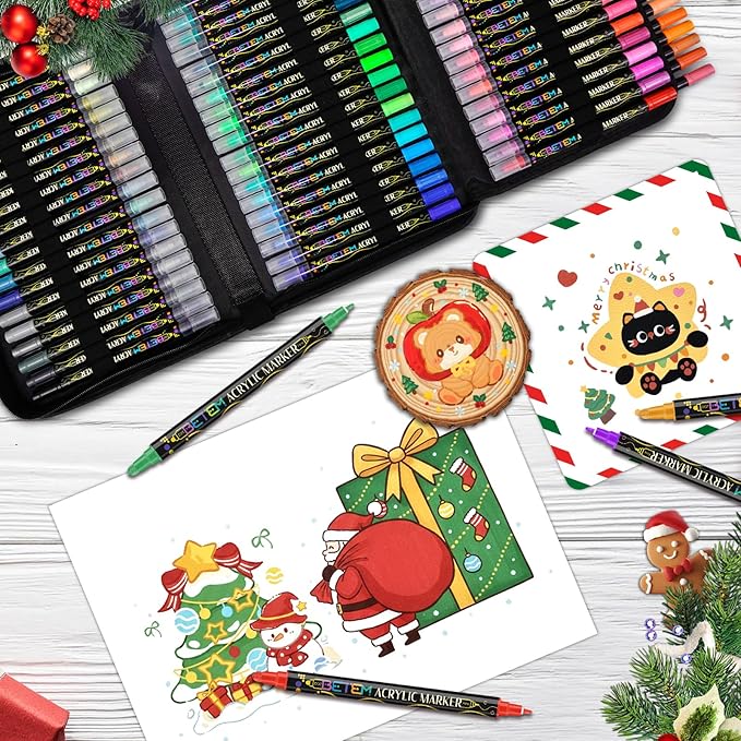 Betem 72 Colors Dual Tip Acrylic Paint Markers, Fabric Decorating Kits Premium Water-Based Acrylic Paint Pens Art Supplies for Fabric, Rock, Wood, Glass, Canvas, Ceramic, Teacher Appreciation Gift