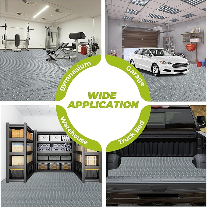 7'4"x 20' Garage Floor Mat, Thickened Garage Mats Flooring Roll for Under Car, Non Slip Diamond Plate PVC Floor Protector Mat for Garage, Warehouse, Gyms, Trailer