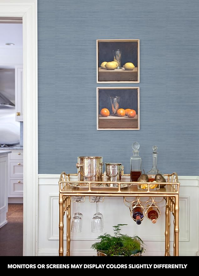 NuWallpaper x Society Social Classic Faux Grasscloth Peel and Stick Wallpaper, Mineral Blue