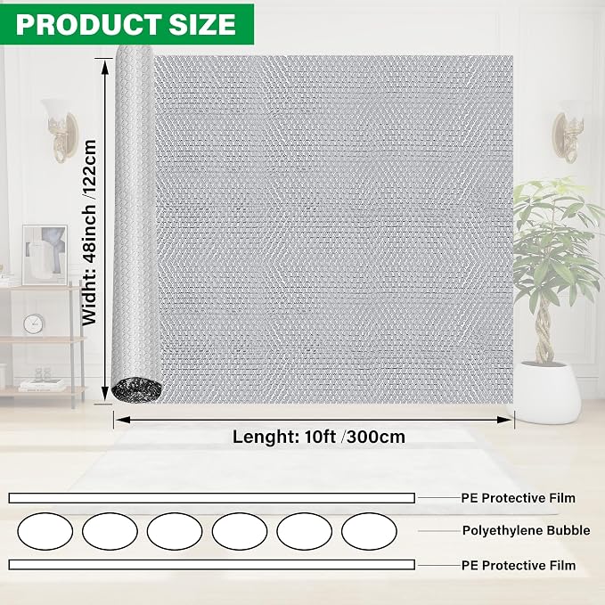 winemana 48IN x 10FT Window Insulation Roll, Reflective Window Heat Blocker | RV Car Window Insulation, for Garage Door Basement Windows, for Winter & Summer