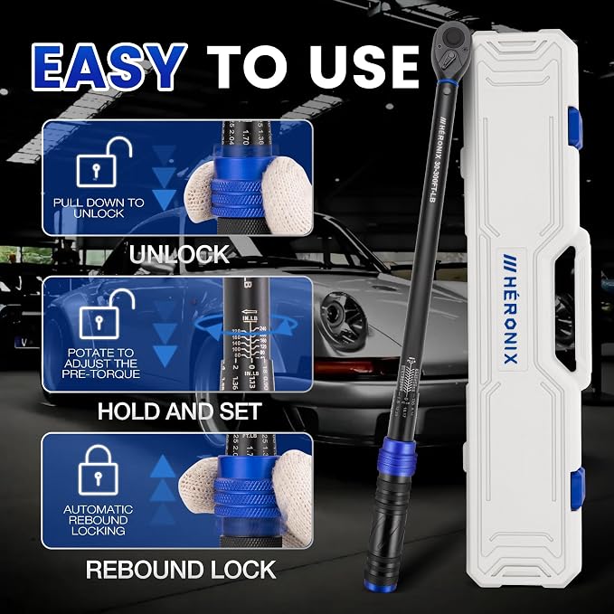 1/2-Inch Drive Click Torque Wrench, 30-300 ft-lb (40.7-406.8 Nm), ±3% Accuracy 72-Tooth Dual-Direction Ratchet, Mechanical Hand Tool for Lug Nuts, Tire Change, Truck & Auto Maintenance