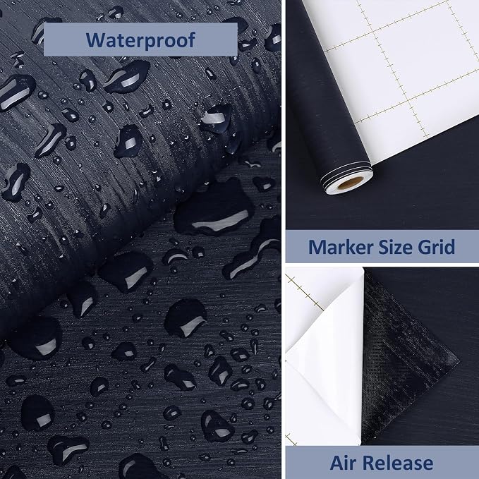 WESTICK Dark Blue Wood Grain Contact Paper for Countertops Waterproof Navy Peel and Stick Wood Wallpaper Self Adhesive Countertop Contact Paper Wooden Vinyl Wrap for Tables Desk Cabinets 15.8" x 196"
