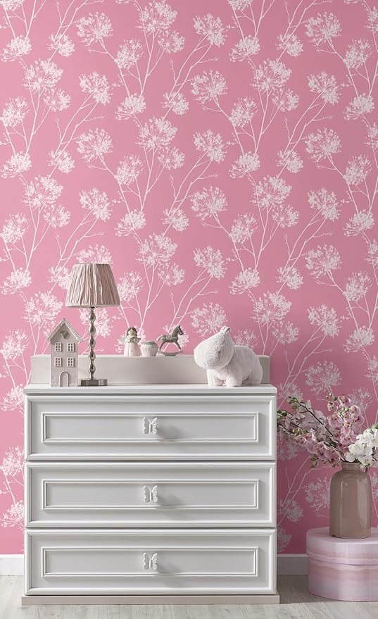 NextWall One O'Clocks Botanical Peel and Stick Wallpaper (Pink)