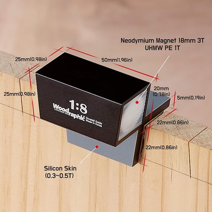 Dovetail Saw Guide Set – 1:8 & 45°/90° Magnetic Layout Tool for Joinery in Hardwood and Framing – CNC Aluminum Precision Marker for Woodworking Projects