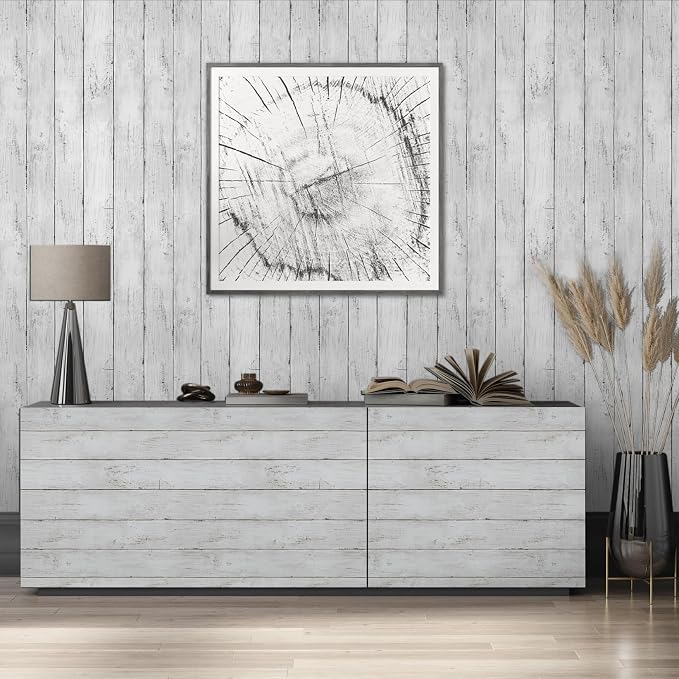 Shiplap Peel and Stick Wallpaper, Contact Paper for Classroom Home Decor | 17.7"x205" Removable Self-Adhesive White Wood Plank Film, Farmhouse Decor for Bulletin Board Desk Cabinet & Home Renovation