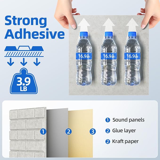 12 Pack Acoustic Panels with Self Adhesive Sound Proof Foam Panels for Wall | 12" X 12" X 0.4" High Density Soundproof Wall Panels, Brick Sound Absorbing Panels for Home Studio Office Decor - Ivory