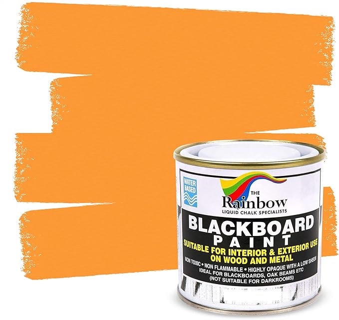 Chalkboard Blackboard Paint - Brush on Wood, Metal, Glass, Wall, Plaster Boards Sign, Frame or Any Surface. Use with Chalk Pen Wet Erase, Non-Toxic - Matte Finish [Orange] - (8.5oz Cover 32 sf)