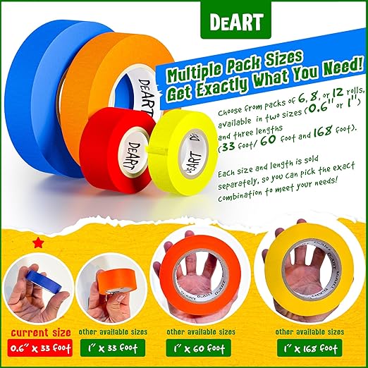 DEART Colored Masking Tape Painters Tape Writable 12 or 8 Pack 1 inch or 0.6 Inches for Arts & Crafts Labeling Coding Whiteboard Dry Erase Board Tape Thin Paper Tape Craft Supplies Scrapbook
