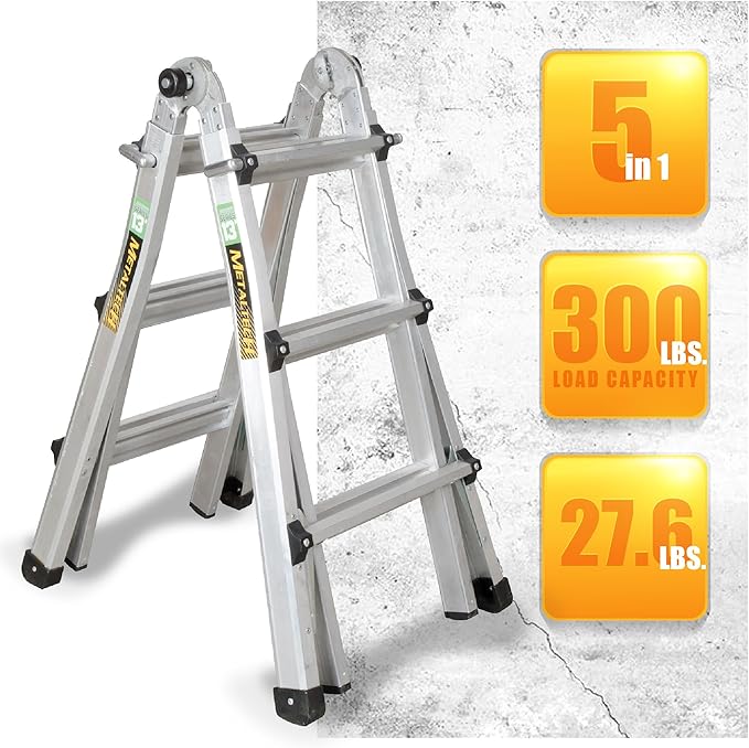 Metaltech E-MTL7000AL Jobsite Series 14-ft.-Reach Aluminum Telescoping Multi-Position Step Ladder for Home Improvement and Construction, Multipurpose Extension Ladder, Step Ladder, Scaffolding Support