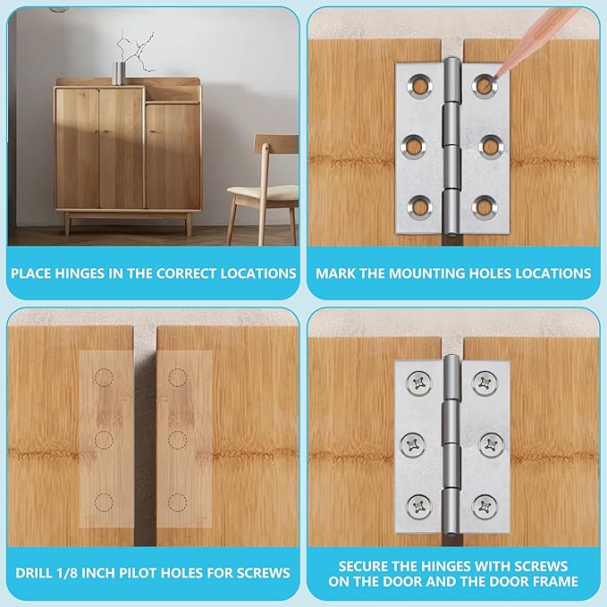 20 Pcs Metal Hinges, Folding Butt Hinge, 2 Inch Door and Window Gift Box Cabinet Hinge, with 120 Screws,Apply to Manual Work DIY Design