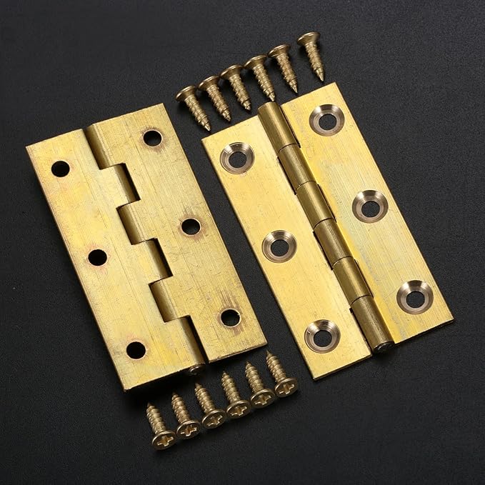 dophee 4Pcs Pure Brass Mini Hinges, Folding Butt Hinges for Drawer Cabinet Cupboard Door Jewelry Box Wooden Case Furniture, 2.5 Inch