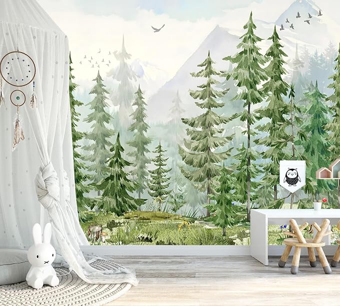 YQWDMX - Green Tropical Jungle Peel and Stick Wallpaper murals for Nursery ZY21 S