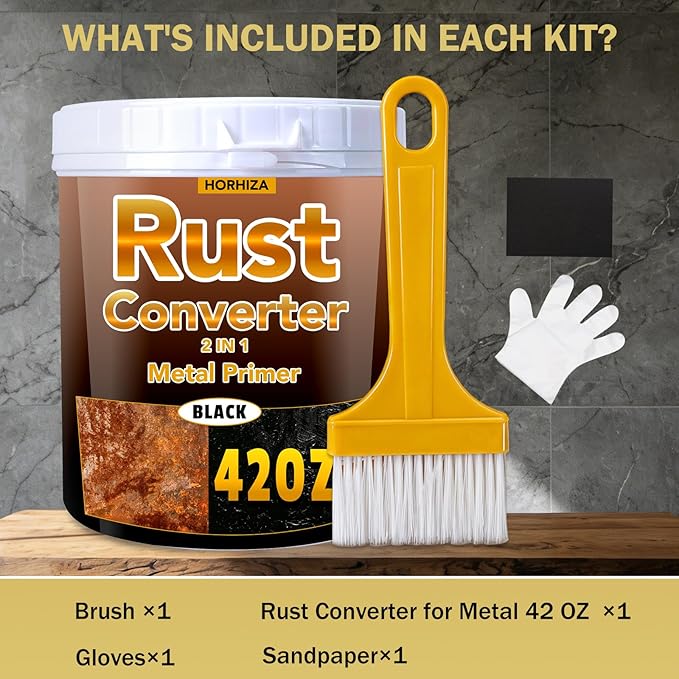2 in 1 Rust Converter & Metal Primer, 42 Oz Black Rust Inhibitor Paint for Metal, Rust Conversion Paint, Heat-Resistant Anti Rust Coating for Car, Marine, Industrial, Chassis