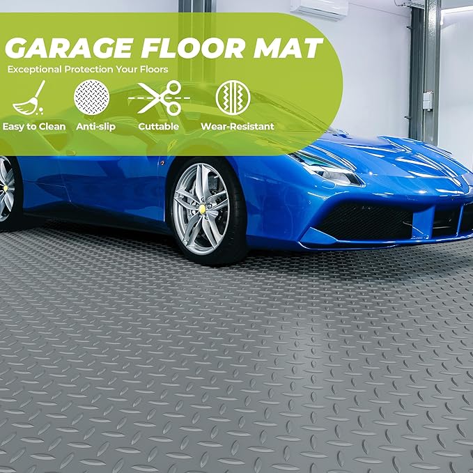 7'4"x 20' Garage Floor Mat, Thickened Garage Mats Flooring Roll for Under Car, Non Slip Diamond Plate PVC Floor Protector Mat for Garage, Warehouse, Gyms, Trailer