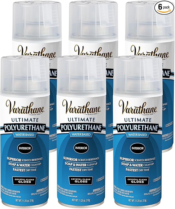 Varathane Water-Based Crystal-Clear Ultimate Polyurethane Spray | Interior Wood Protection | Fast Dry Time | Easy Clean Up | Gloss | 11.25 oz | 6 Pack