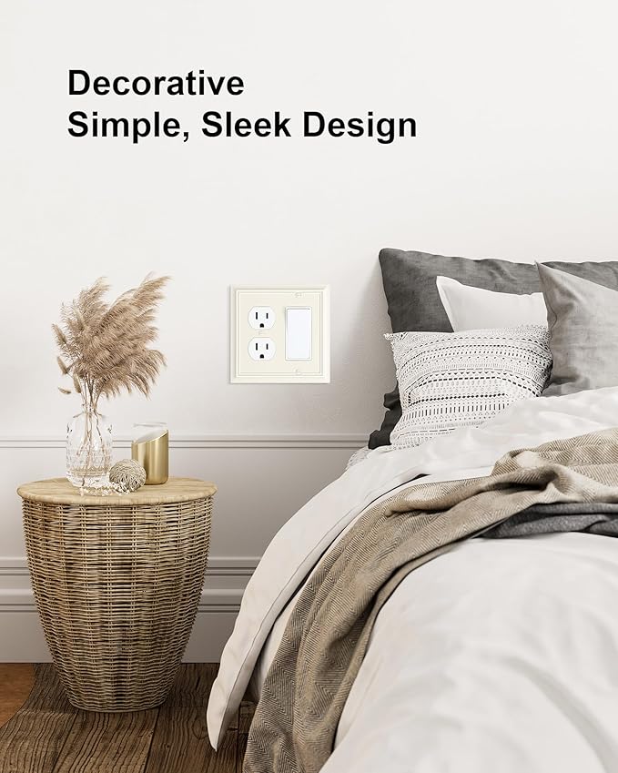 2-Pack Combo Duplex/Decorator Outlet Cover Plate, Light Almond Decorative Switch Plates Covers, Durable Natural Bamboo Fiber Wall Plates for Electrical Outlets, Receptacle, GFCI Outlet, Dimmer Switch