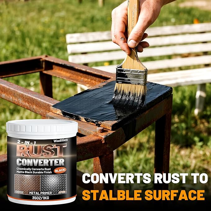 2-in-1 Rust Converter & Metal Primer, 35oz Matte Black Rust Inhibitor Paint for Metal, Ultra Automotive Rust Reformer & Seal, Heat Resistance Trailer Paint for Chassis, Frame, Marine, Industrial