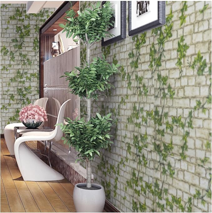 Brick Peel and Stick Wallpaper Self Adhesive Wallpaper Removable Contact Paper 3D BrickTextured Vintage Wall Paper Decorative Green Leaves Brick 15.7"x393"