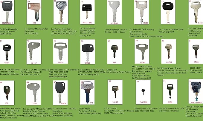 Equipment Key 100pcs Universal Key Set for Heavy Construction Excavator Loader Wheel Loader Tractor Forklift