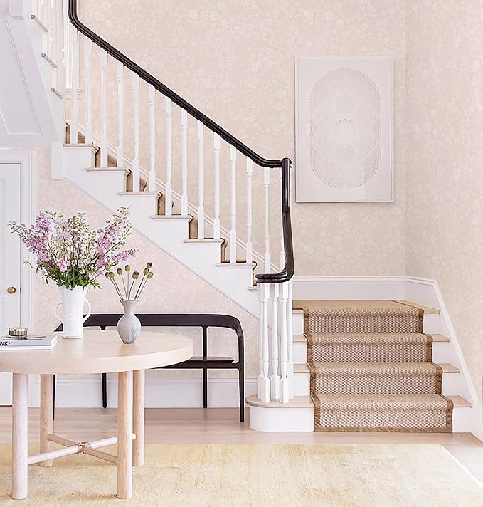 Guvana Pink and White Peel and Stick Wallpaper Floral Wallpaper Slef Adhesive Removable Waterproof Contact Paper Boho Wall Paper for Living Room Bedroom Stair Kitchen Bathroom 17.3''x78.7''