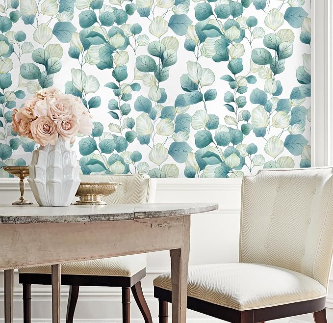 Timeet Peel and Stick Wallpaper Boho Leaf Contact Paper Removable Self Adhesive Vinyl Wall Paper Green and White Wall Mural Decoral for Cabinets and Drawers Countertops Waterproof 17.7"x 78.7"