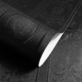 Black 3D Embossed Textured Peel Stick Wallpaper 17.3"x1200" | Removable Renter Friendly Contact Paper, Waterproof Self Adhesive Wallpaper for Bedroom, Bathroom, Decor,144 sq.