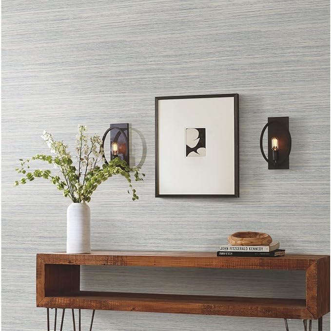 York Wallcoverings PSW1281RL Blue Cattail Weave Peel and Stick Wallpaper