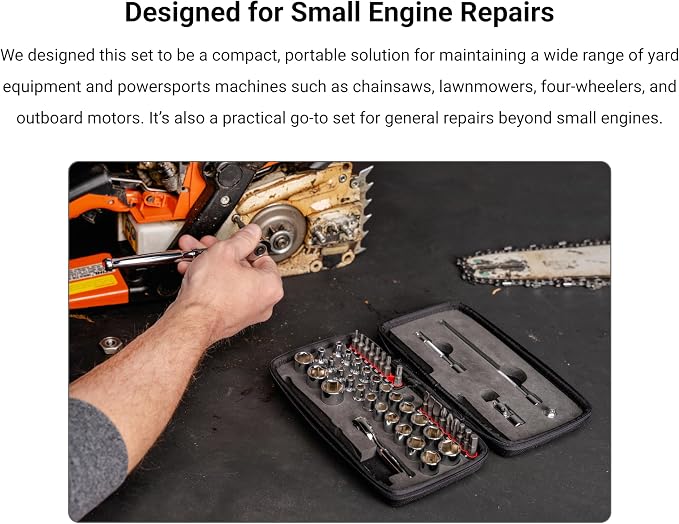 TEKTON 1/4 Inch Drive 12-Point Small Engine Shallow Socket, Bit, and Quick Release Ratchet Set with Case (50-Piece) | SKT07906 | (5/32 - 9/16 in., 4 - 15 mm, Phillips #1 - 3, Slotted 3/16 - 5/16 in., T7 - T30), Shallow, Zipper Case, Custom Foam