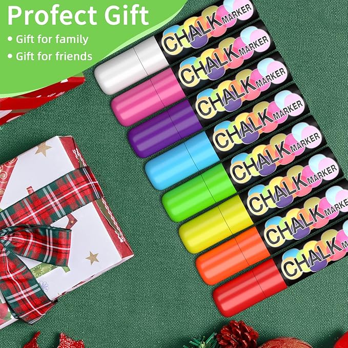 Versatile Jumbo Chalk Markers: 8 Vibrant Car Window Paint Markers Washable for Auto, 15mm Bold Tip for Blackboards, Bistro Menus, Chalkboards, Mirrors, and Glass. Perfect for Teachers and Businesses