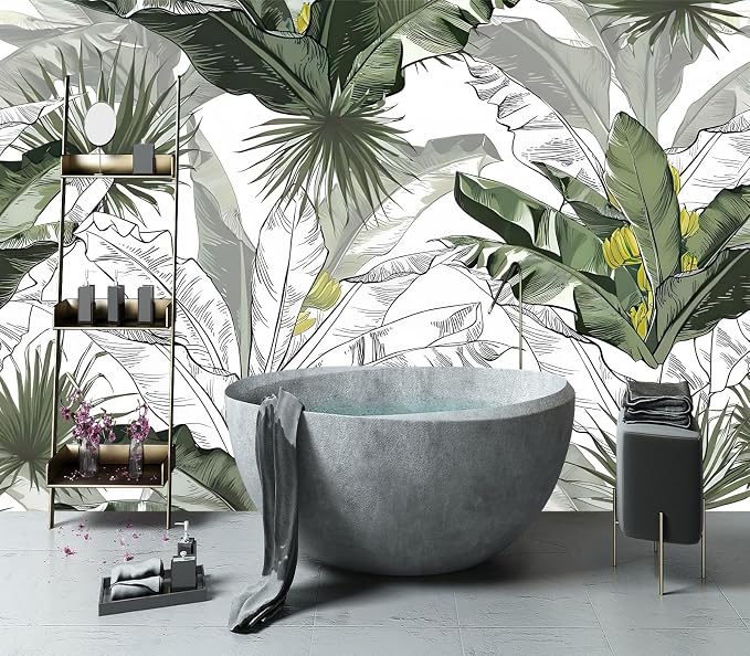 YIHWM-Peel and Stick Tropical Leaf Wallpaper Botanical Banana Leaf Mural | Tear-resistant,with a substantial feel;Will not be damaged during repositioning.Bathroom,Bedroom wallpaper.L-137"x96"