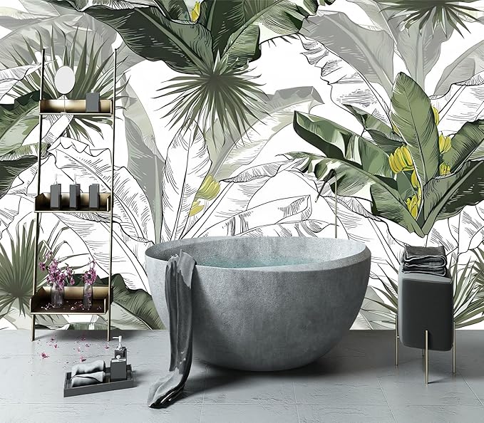 YIHWM-Peel and Stick Tropical Leaf Wallpaper Botanical Banana Leaf Mural | Tear-resistant,with a substantial feel;Will not be damaged during repositioning.Bathroom,Bedroom wallpaper.XL-157"x108"