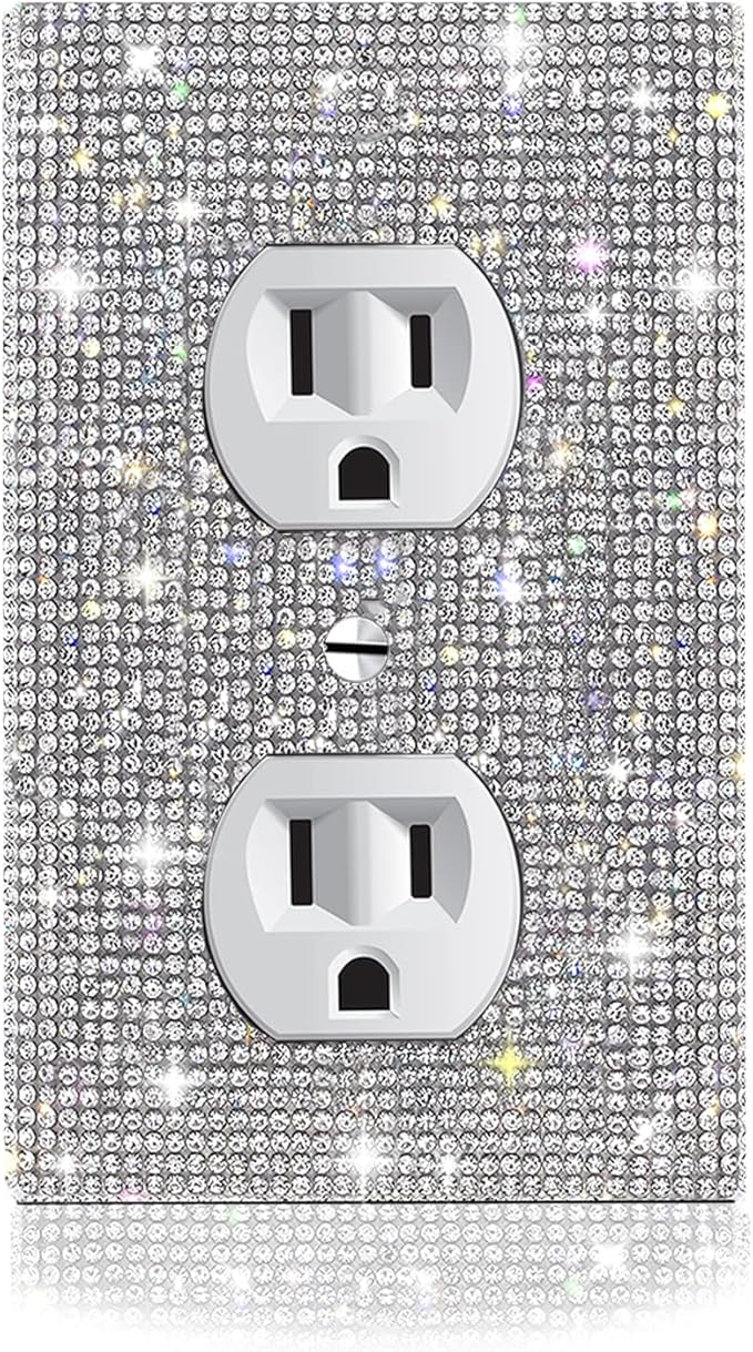 1 PC Shiny Silver Rhinestones Outlet Covers Wall Plates Light Switch Cover Plate Rhinestones Outlet Plate Decoration Outlet Switch Cover Wall Plate Outlet Cover