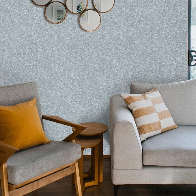 Cohoo Home Gray Peel and Stick Wallpaper Grey Silk Contact Paper for Cabinets and Drawers Silver Textured Self Adhesive Removable Wallpaper Bathroom Bedroom Waterproof Wall Covering 15.7inL 118inW