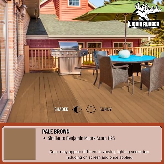 Liquid Rubber Cool Foot Deck Coating - Solar Protection Paint, Reduces Surface Temperatures by Up to 35%, Multi-Surface Cooling Decking Sealant, Waterproof, Durable Membrane, Pale Brown, 5 Gallon